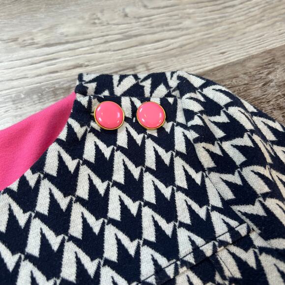 Lilly Pulitzer Navy Pink Geometric Print Knit Belted Dress XS Preppy Mod Retro - Picture 4 of 7